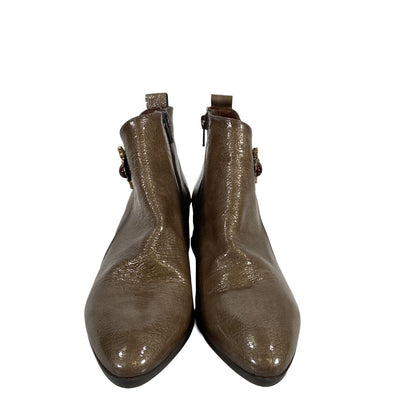 Hispanitas Women's Brown Patent Side Zip Ankle Booties - 36 US 5