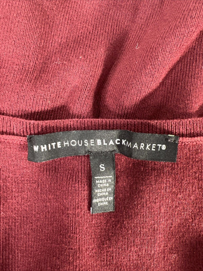 White House Black Market Women's Burgundy V-Neck Long Sleeve Sweater - S