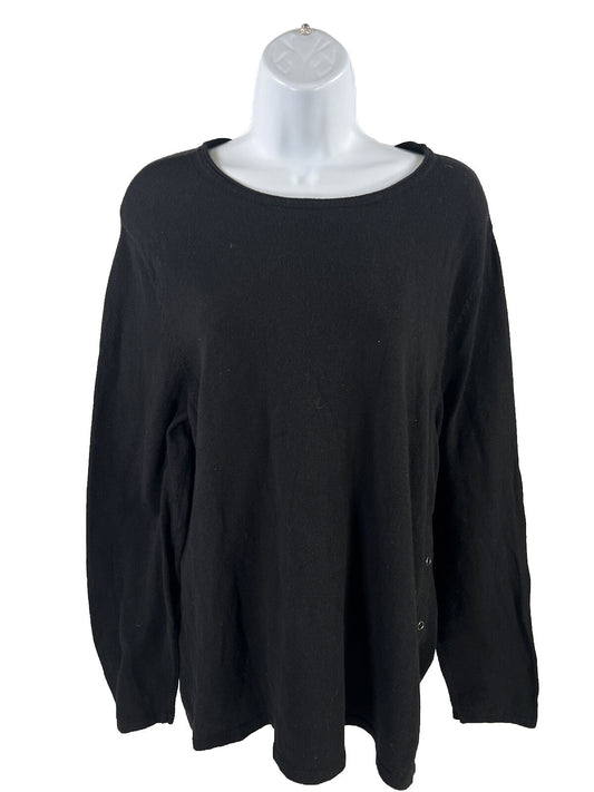 J. Jill Suéter negro de manga larga con broche lateral para mujer - XL