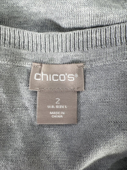 Chico's Women's Gray Animal Print Long Sleeve Cardigan Sweater - 2/US L
