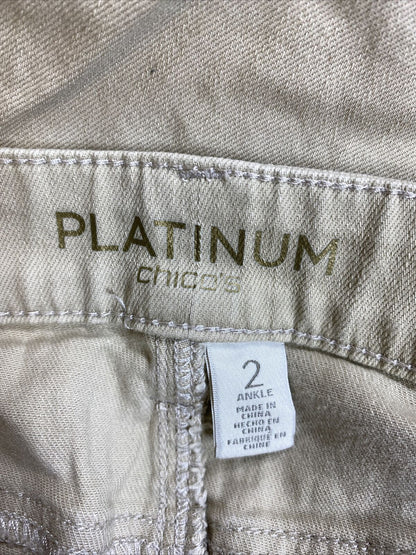 Chico's Platinum Women's Beige Straight Leg Jeans - 2 (US L/12)