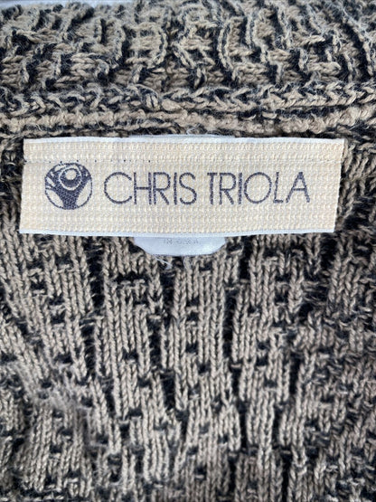 Chris Triola Women's Black/Beige Cotton Long Sleeve Cardigan Sweater - S