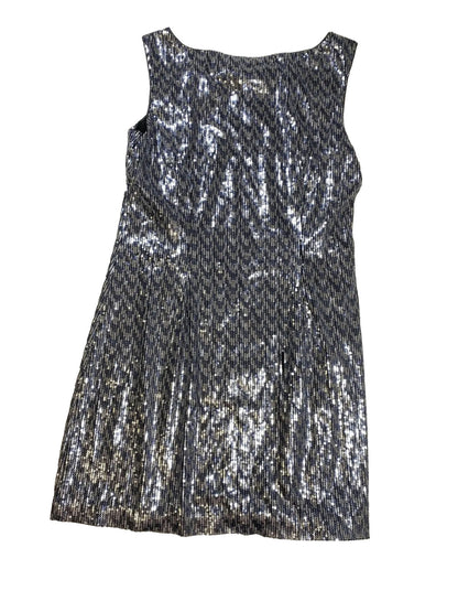 White House Black Market Women's Silver/Blue Mixed Sequin Shift Dress - M