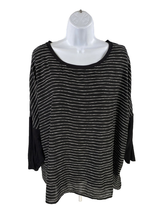 Chico's Women's Black Striped 3/4 Sleeve Lined Sheer Top Blouse - 3/US XL