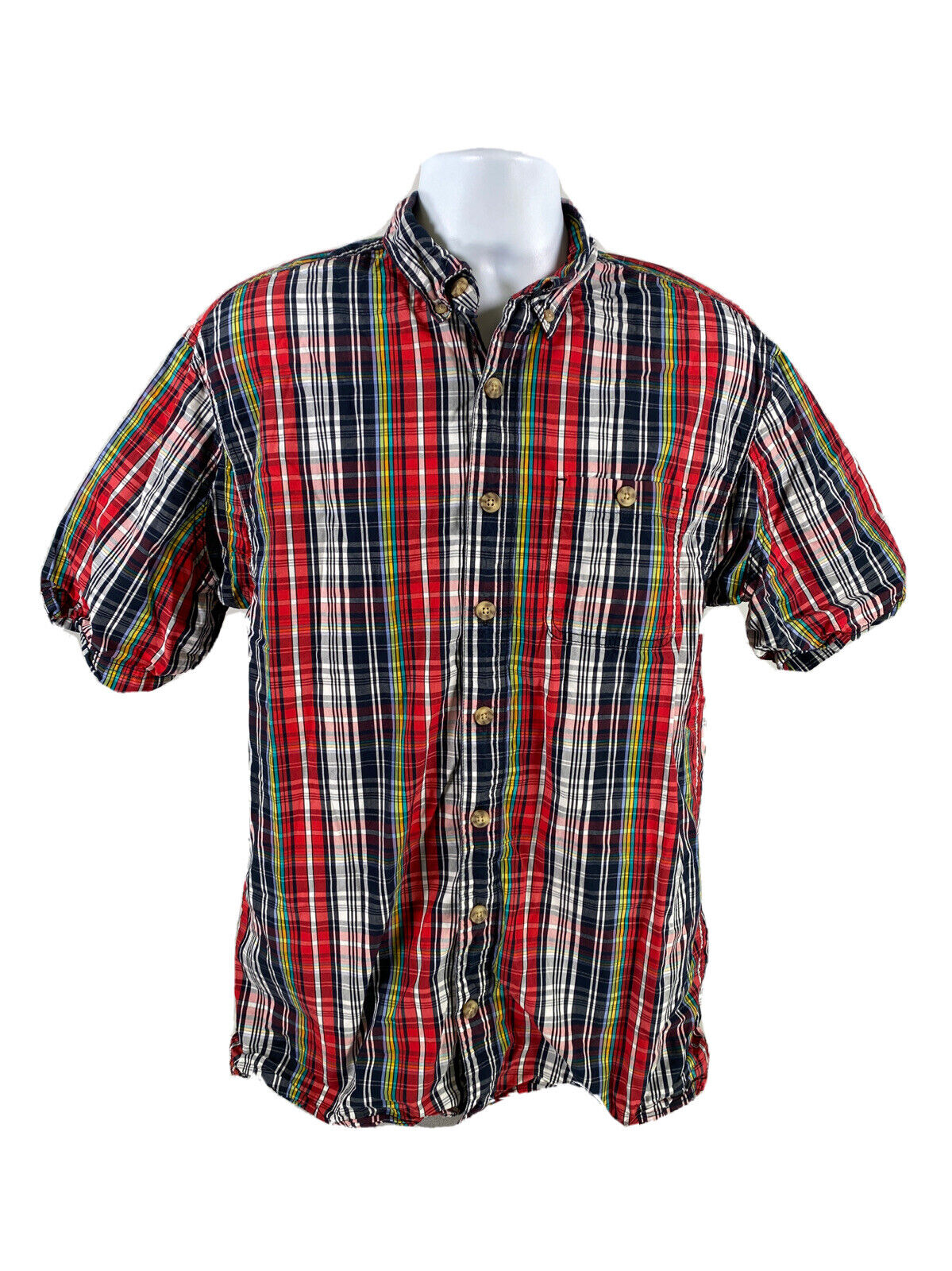 Duluth Trading Men's Blue/Red Short Sleeve Button Up Shirt - M Tall