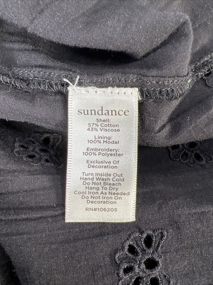 Sundance Blusa bordada de manga larga negra para mujer - S