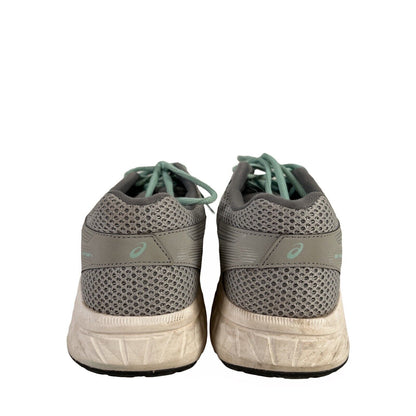 Asics Gel Contend 5 - Zapatillas para correr con cordones para mujer, color gris/azul, 7 de ancho