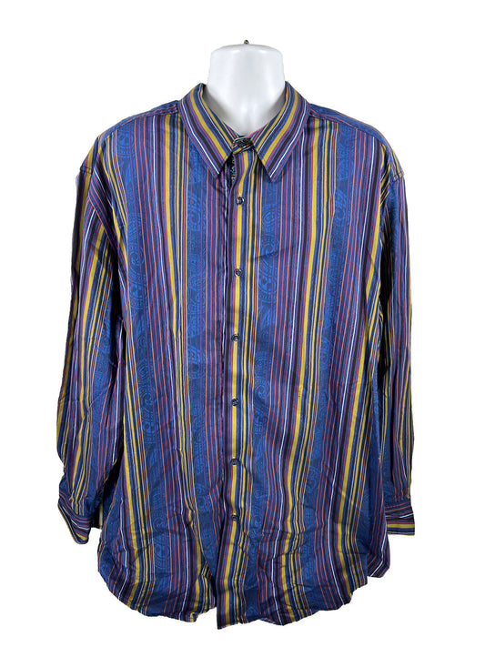 Robert Graham Camisa de manga larga con botones a rayas azules para hombre 4XL