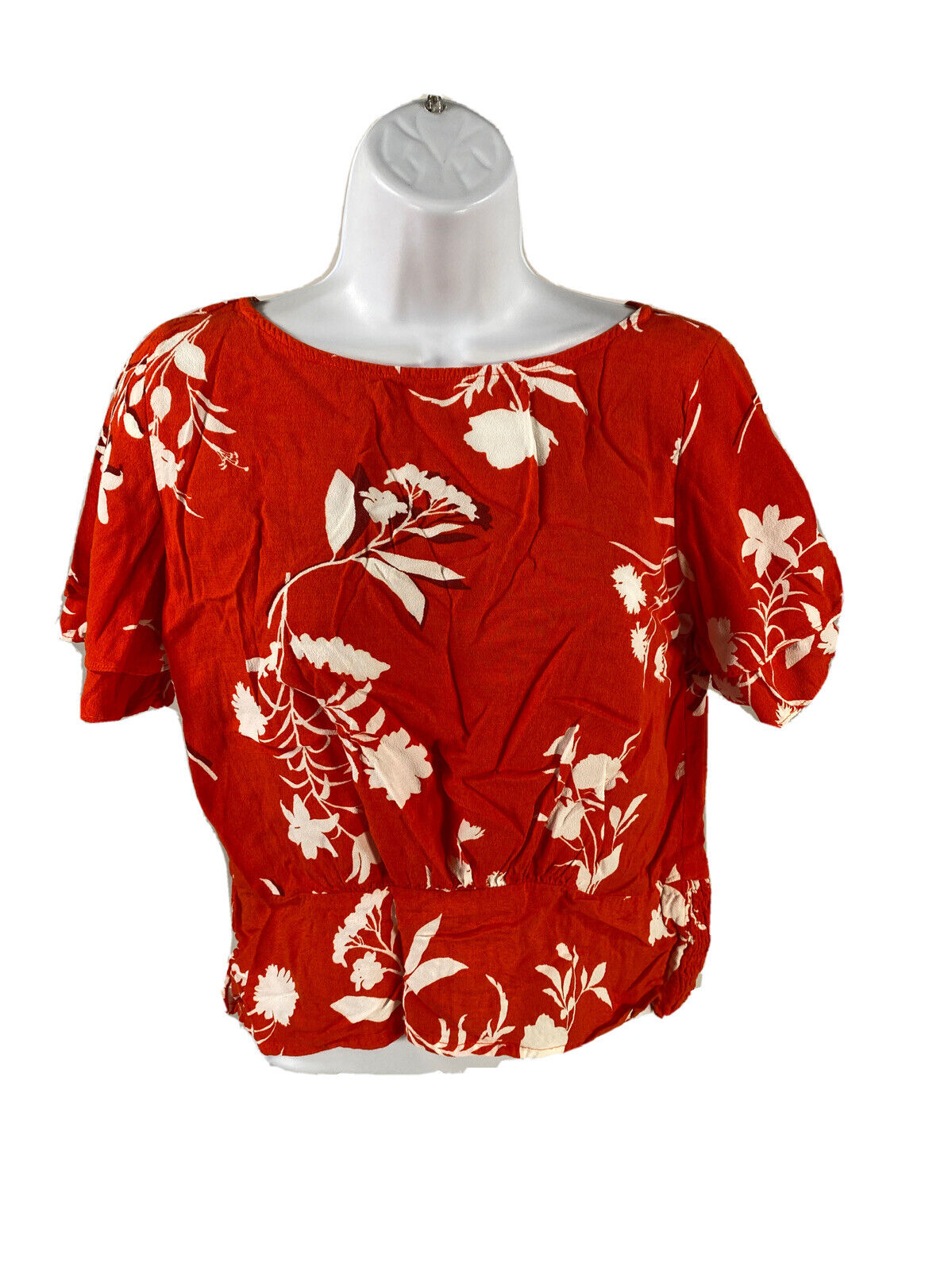Ann Taylor Women's Red Floral Short Sleeve Peplum Blouse - S Petite