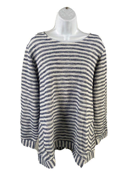 NEW Christopher & Banks Women's White/Blue Striped Long Sleeve Shirt - XL