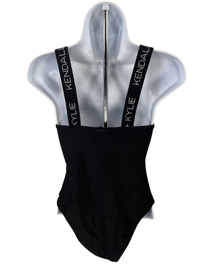 NEW Kendall and Kylie Women's Black Brand Strap Front Zip Swimsuit - M