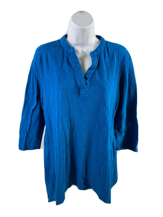 Chico's Women's Blue V-Neck 3/4 Sleeve Ultimate Tee Shirt - 1/US M