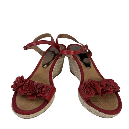 Baretraps Women's Red Leather Rope Wrapped Wedge Sandals - 11 M