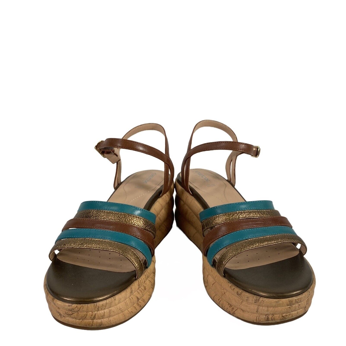 Geox Respira Women's Brown/Blue Primulao Platform Sandals - 39 (US 9)