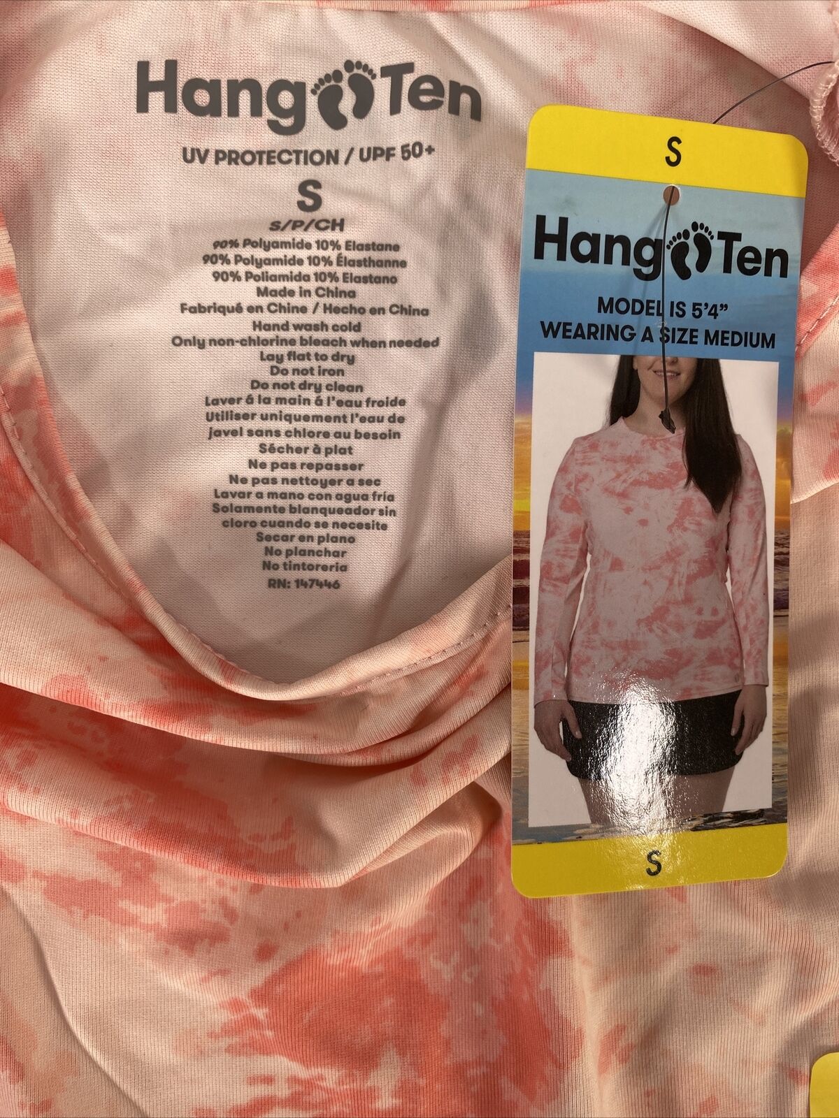 NEW Hang Ten Women's Pink Tie Dye UPF 50+ Long Sleeve Athletic Shirt - S
