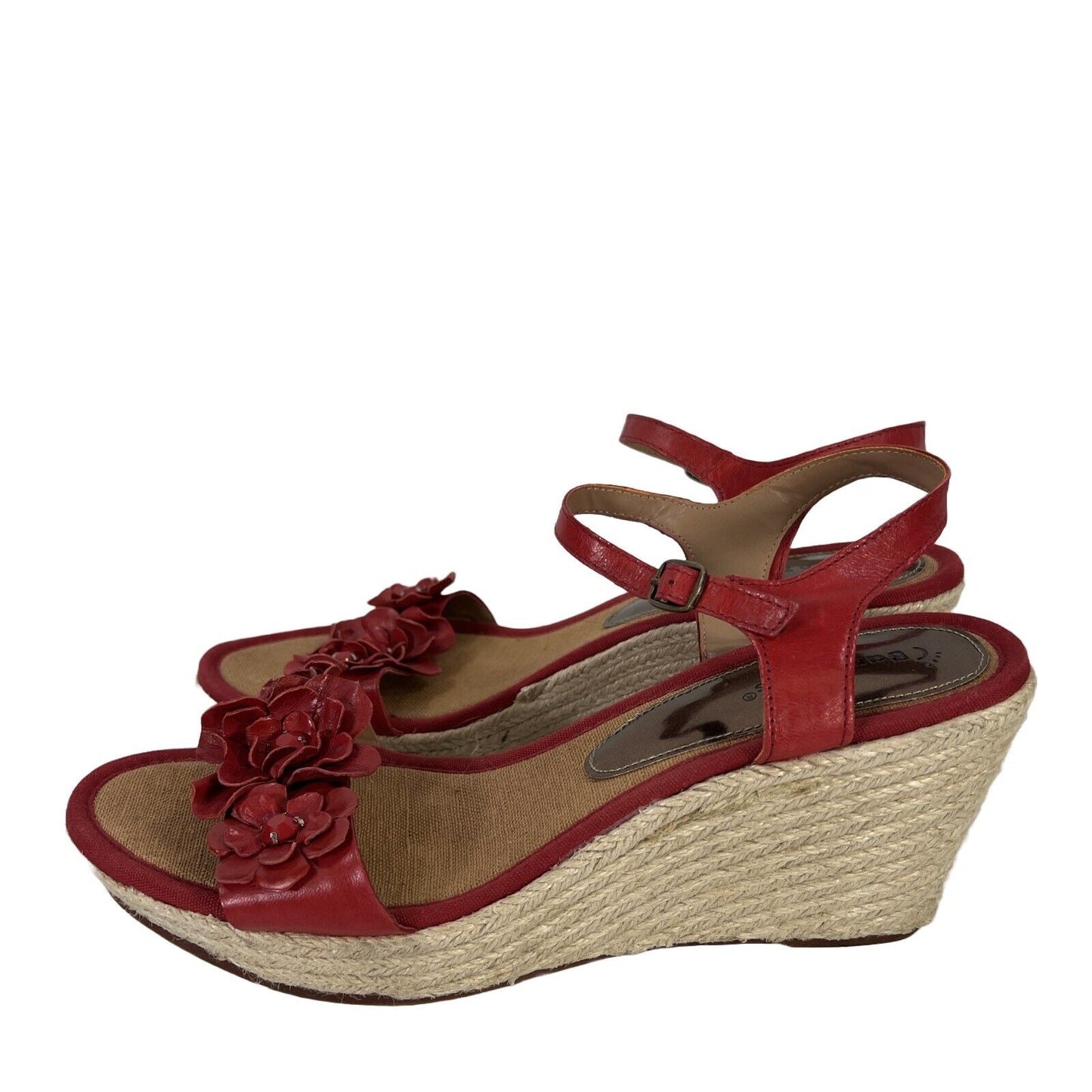 Baretraps Women's Red Leather Rope Wrapped Wedge Sandals - 11 M