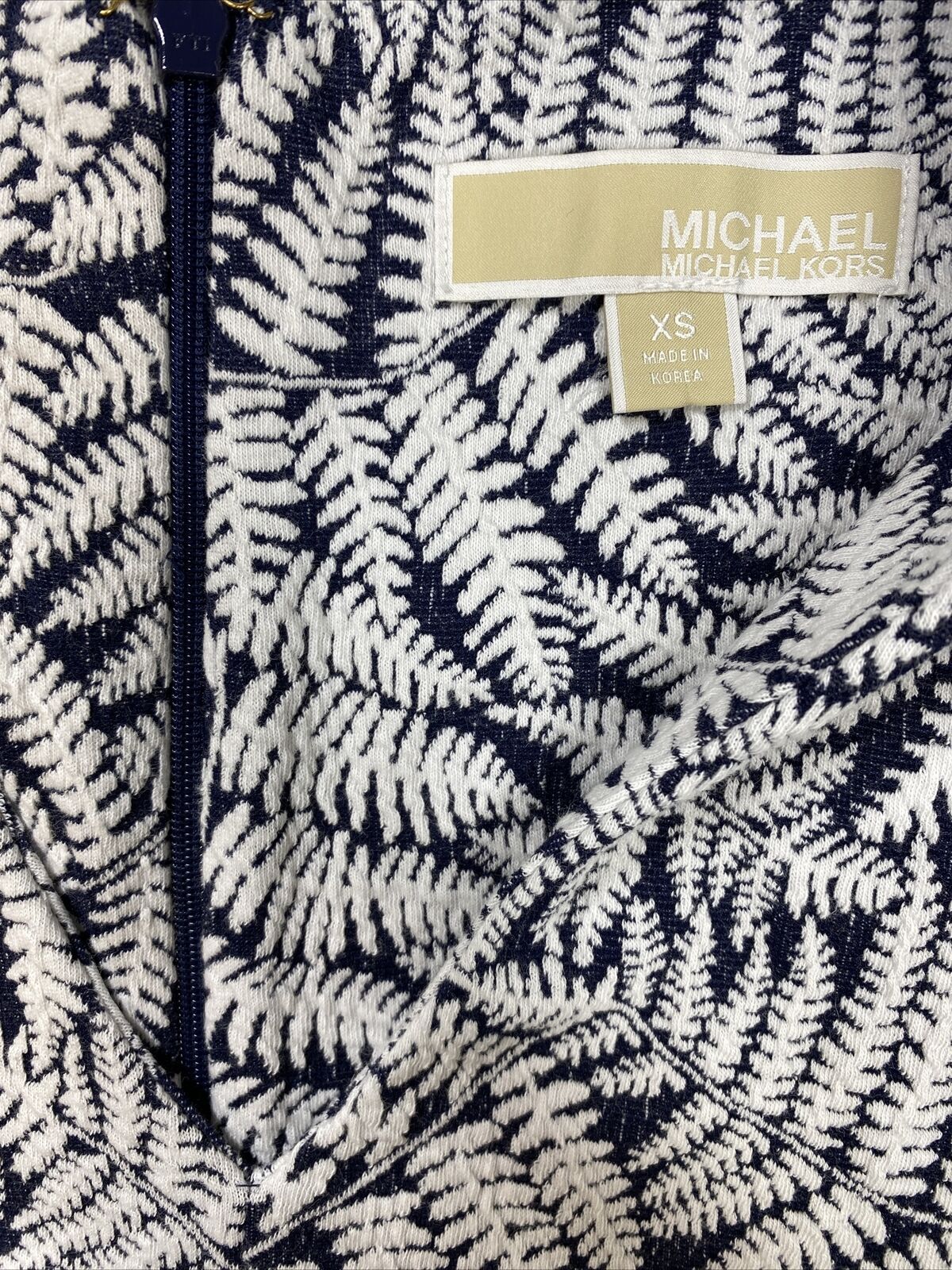 Michael Kors Women's White/Blue Midi Sheath Dress - XS