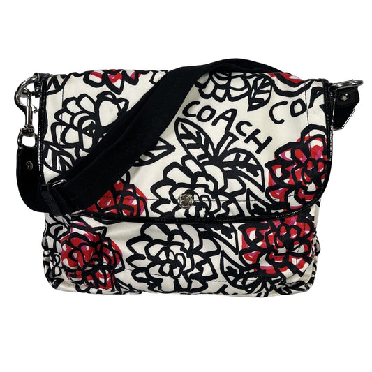 Coach Women's White/Black Floral Graffiti Messenger Bag Purse