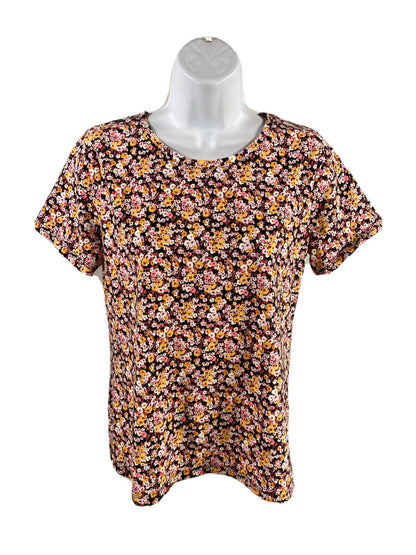 Ann Taylor Women's Pink/Multi-Color Floral Short Sleeve T-Shirt - M