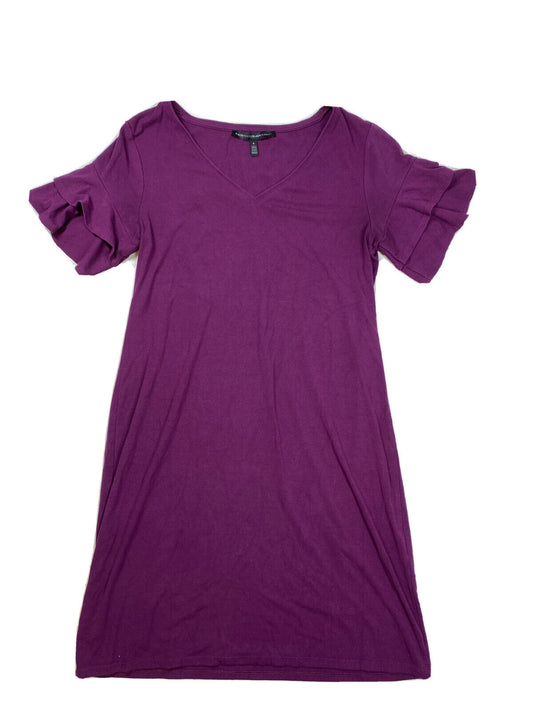 White House Black Market Women's Purple Tiered Sleeve Knit Shift Dress -S