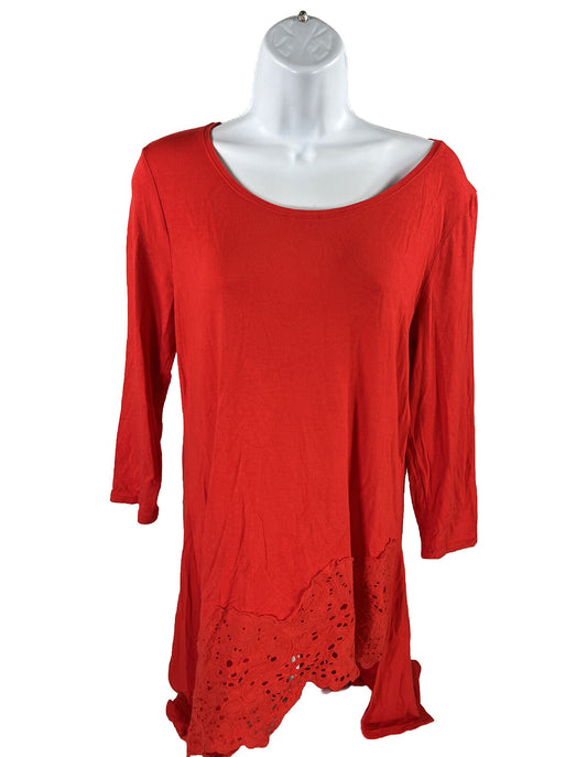 Chico's Women's Red 3/4 Sleeve Lace Trim Tunic Blouse - 0/ US S