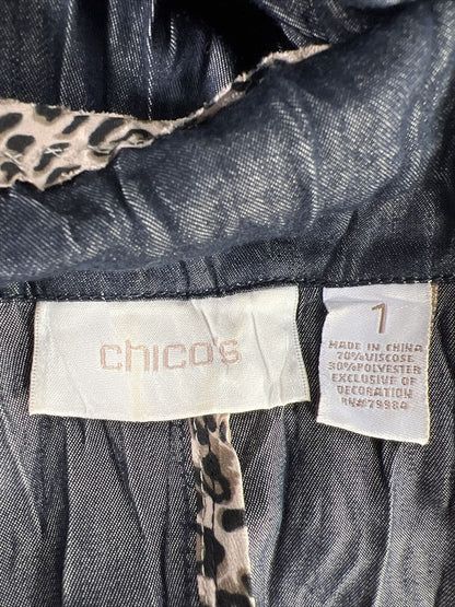 Chico's Blusa plisada con botones para mujer, color azul oscuro, 1/US M
