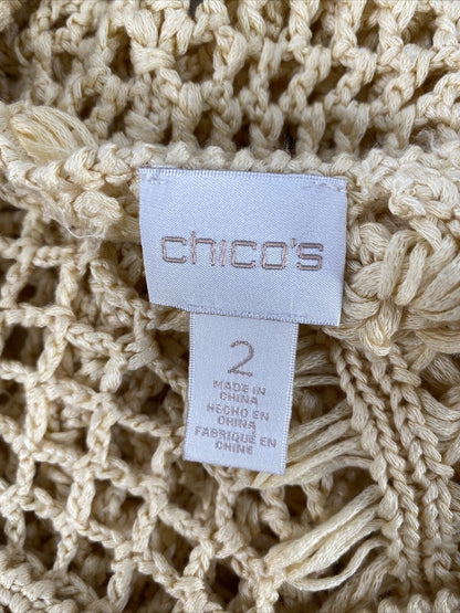 Chico's Women's Beige Open Knit Long Sleeve Sweater - 2 (US L)