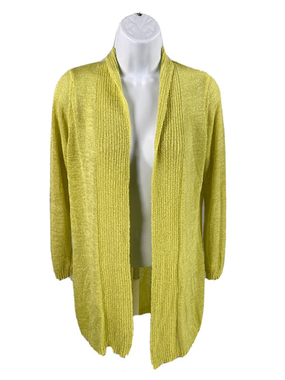 Chicos Women's Green/Yellow Open Knit Long Sleeve Cardigan Sweater Sz 0/S