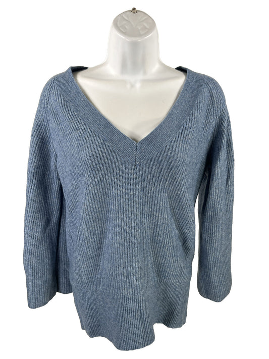 White House Black Market Women's Blue 3/4 Sleeve Wool Blend Sweater - M