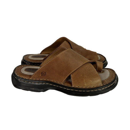Born Men's Brown Leather Thong Toe Sandals - 9