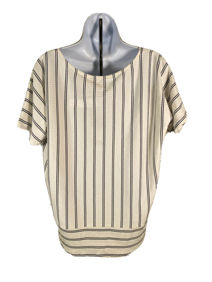 NEW Jones New York Women's White Striped Short Sleeve Top Shirt Sz M