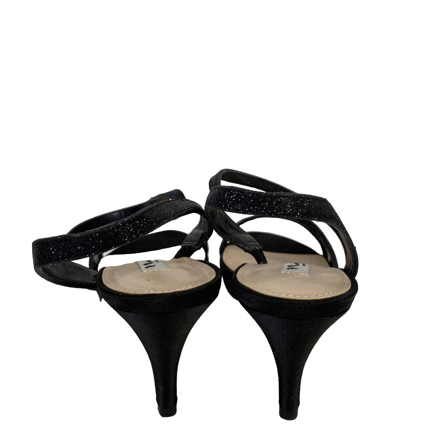 Nina Women's Black Glitter Stappy Open Toe Heels - 8.5 M
