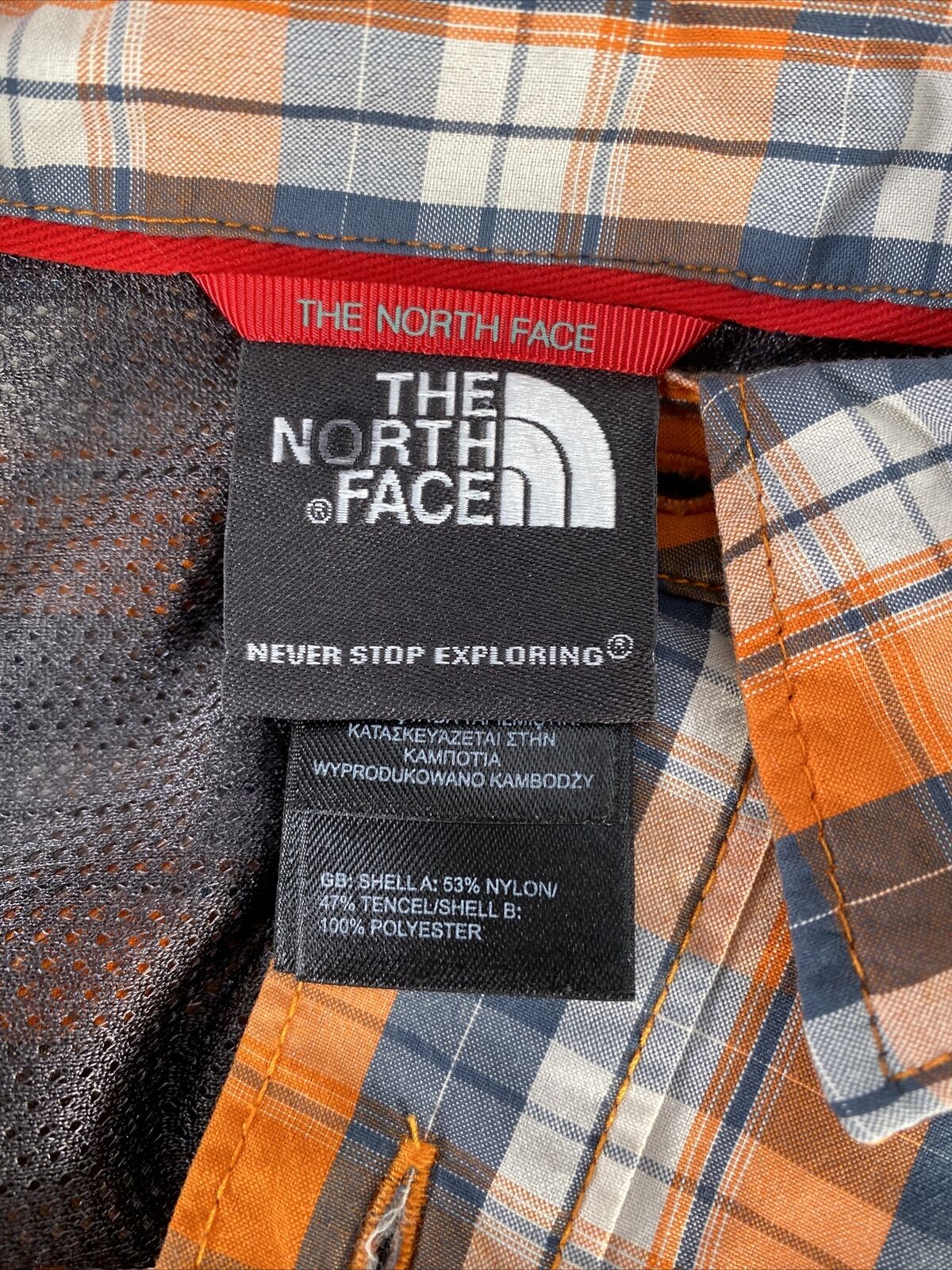 The North Face Men's Orange/Gray Short Sleeve Button Up Shirt - M