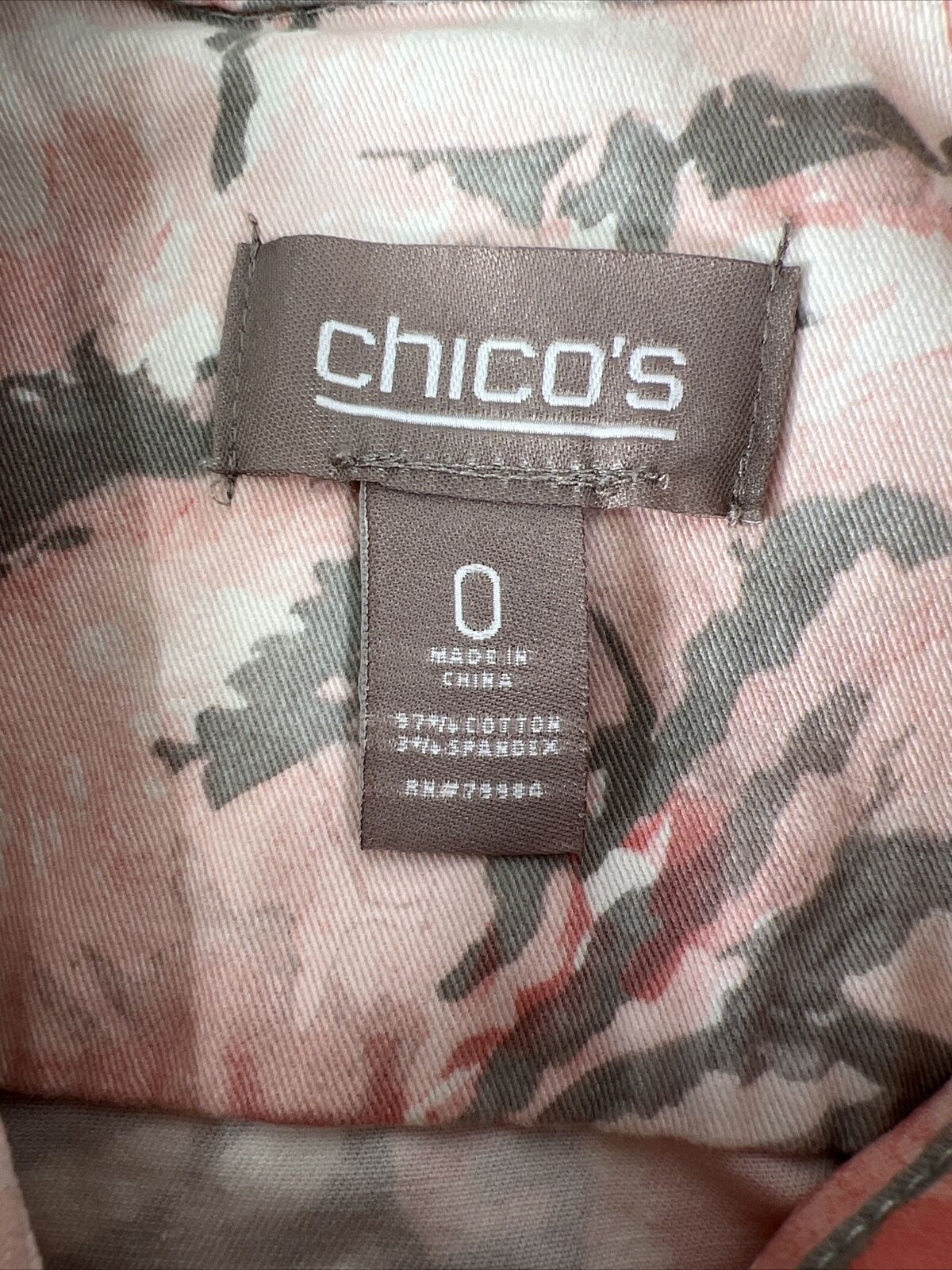 Chico's Chaqueta frontal con botones de manga 3/4 y estampado floral rosa para mujer - 0/US 4