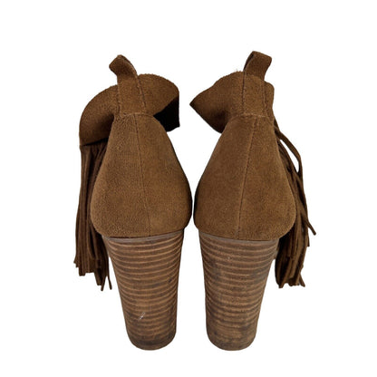 Crown Vintage Women's Brown Suede Fringe Booties - 8.5 M