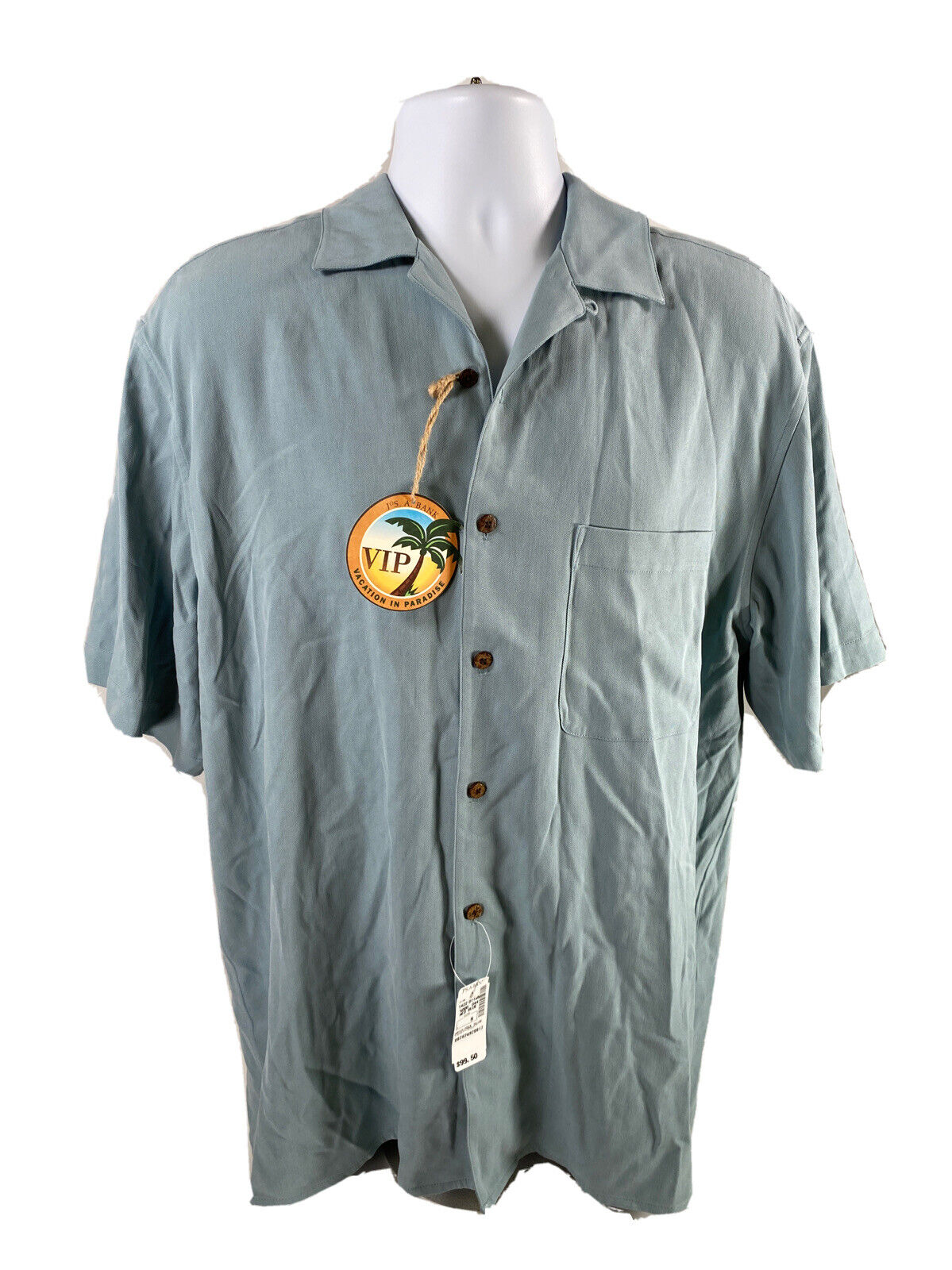 NEW Jos A Bank Men's Blue 100% Silk Short Sleeve Button Up Shirt - M