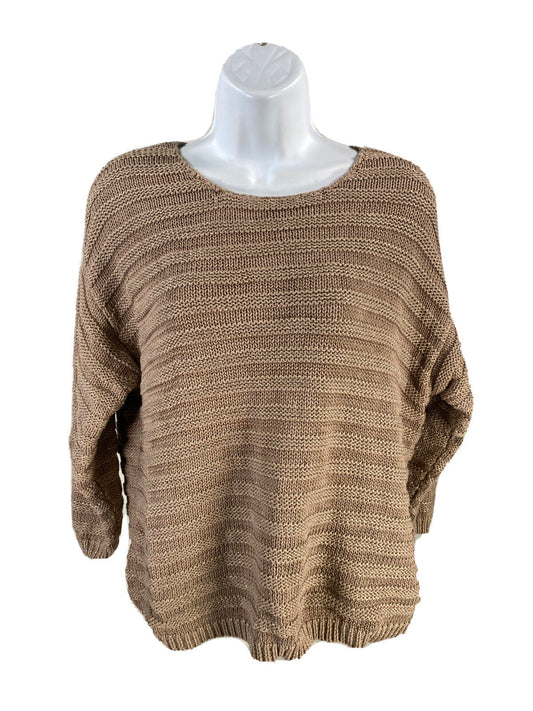 Chicos Women's Brown Metallic 3/4 Sleeve Knit Sweater Sz 1/M