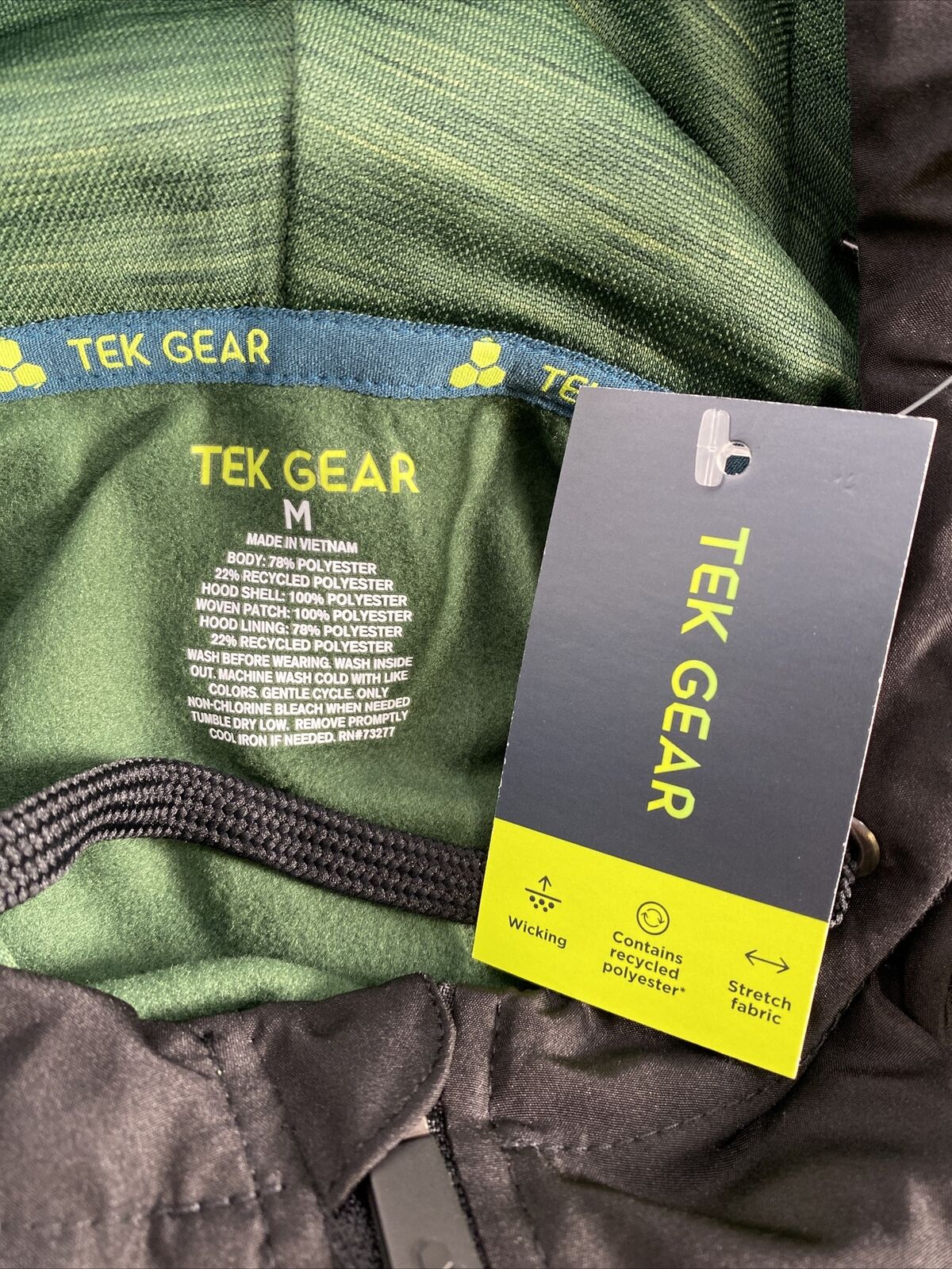 NUEVA sudadera tipo pulóver con forro polar negro / verde Tek Gear para hombre, talla M