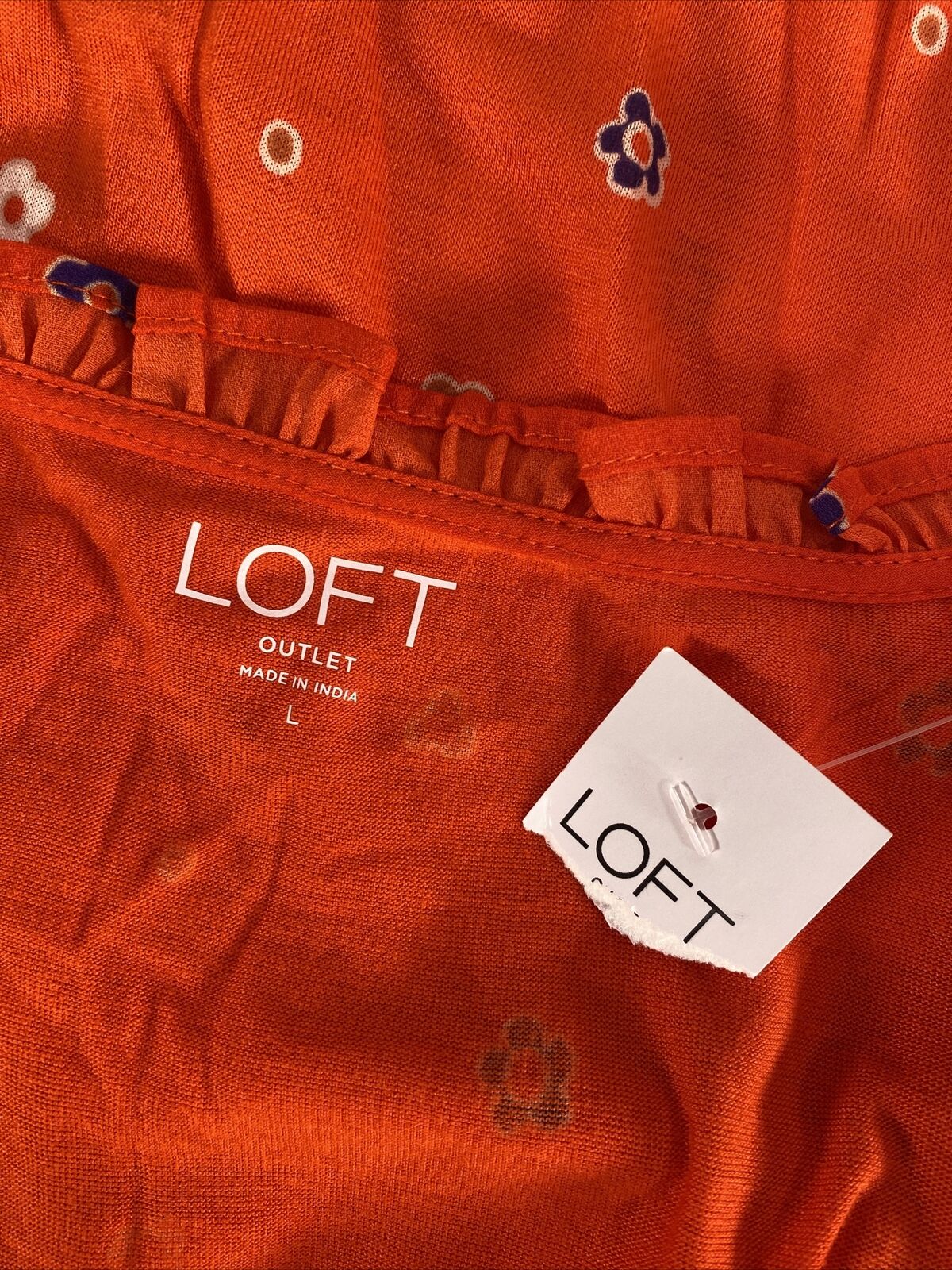 NEW LOFT Women's Orange Floral Button Front V-Neck Tank Top - L