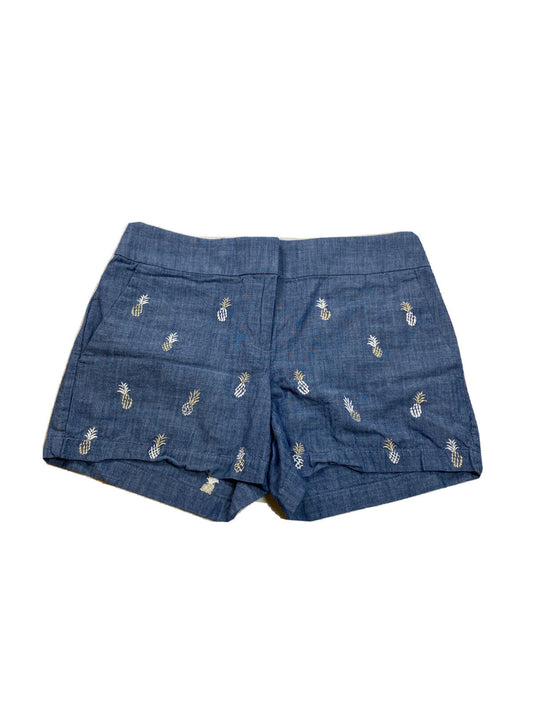 LOFT Women's Blue Embroidered Pineapple  Riviera Chino Shorts - 0