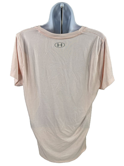 NUEVA camiseta Under Armour rosa Tech Twist con cuello en V para mujer - L