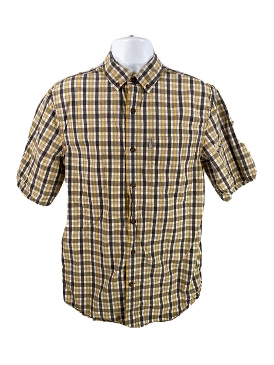 Carhartt Camisa con botones de ajuste relajado de manga corta gris/amarillo para hombre - M