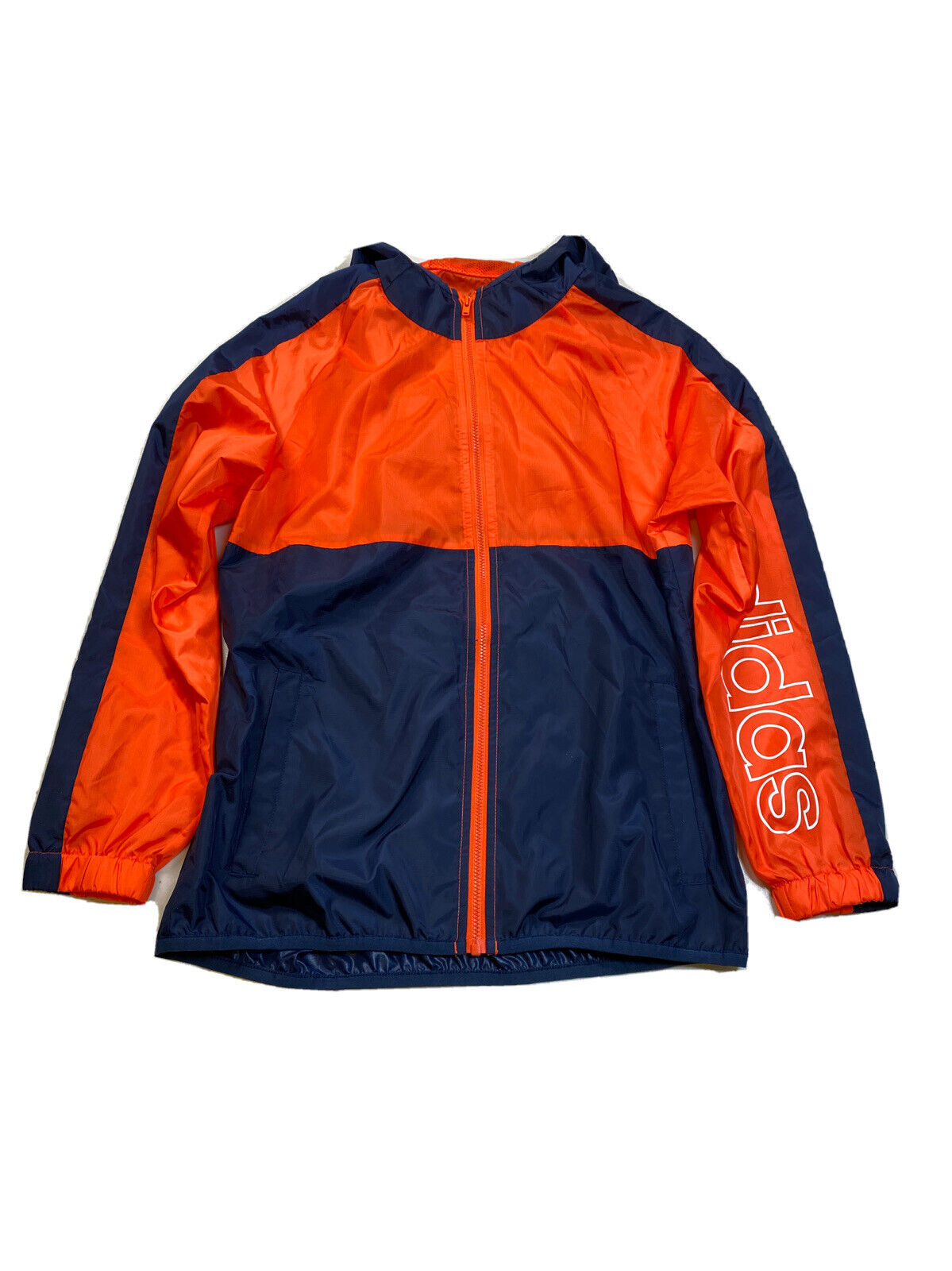 Adidas Boys Youth Orange Full Zip Mesh Lined Windbreaker Rain Jacket - M