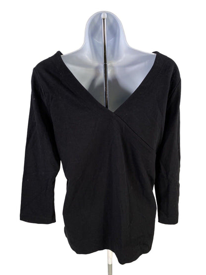 NEW LOFT Women's Black 3/4 Sleeve V-Back Knit T-Shirt - S