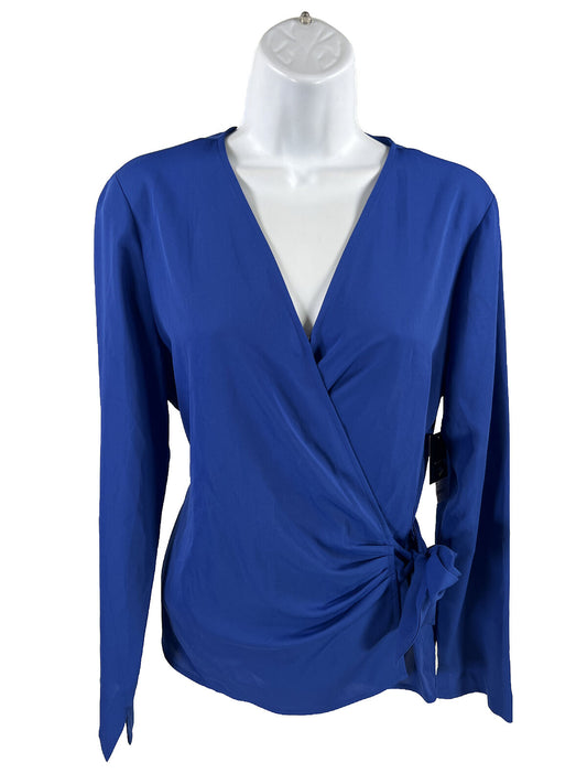 NEW Nine West Women's Blue Wrap Semi-Sheer Long Sleeve Blouse - M