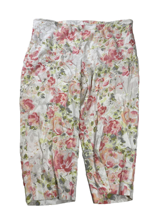 J.Jill Women's White/Pink Floral Linen Stretch Cropped Pants - XL Petite