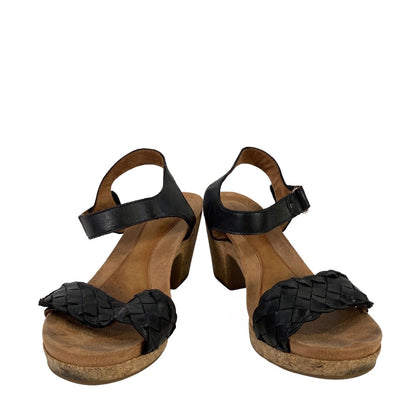 Cobb Hill by Rockport Women's Black Leather Cork Block Heel Sandals - 10