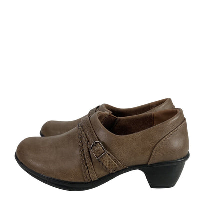 Easy Street Women's Brown Braided Accent Slip On Heeled Clogs - 7M