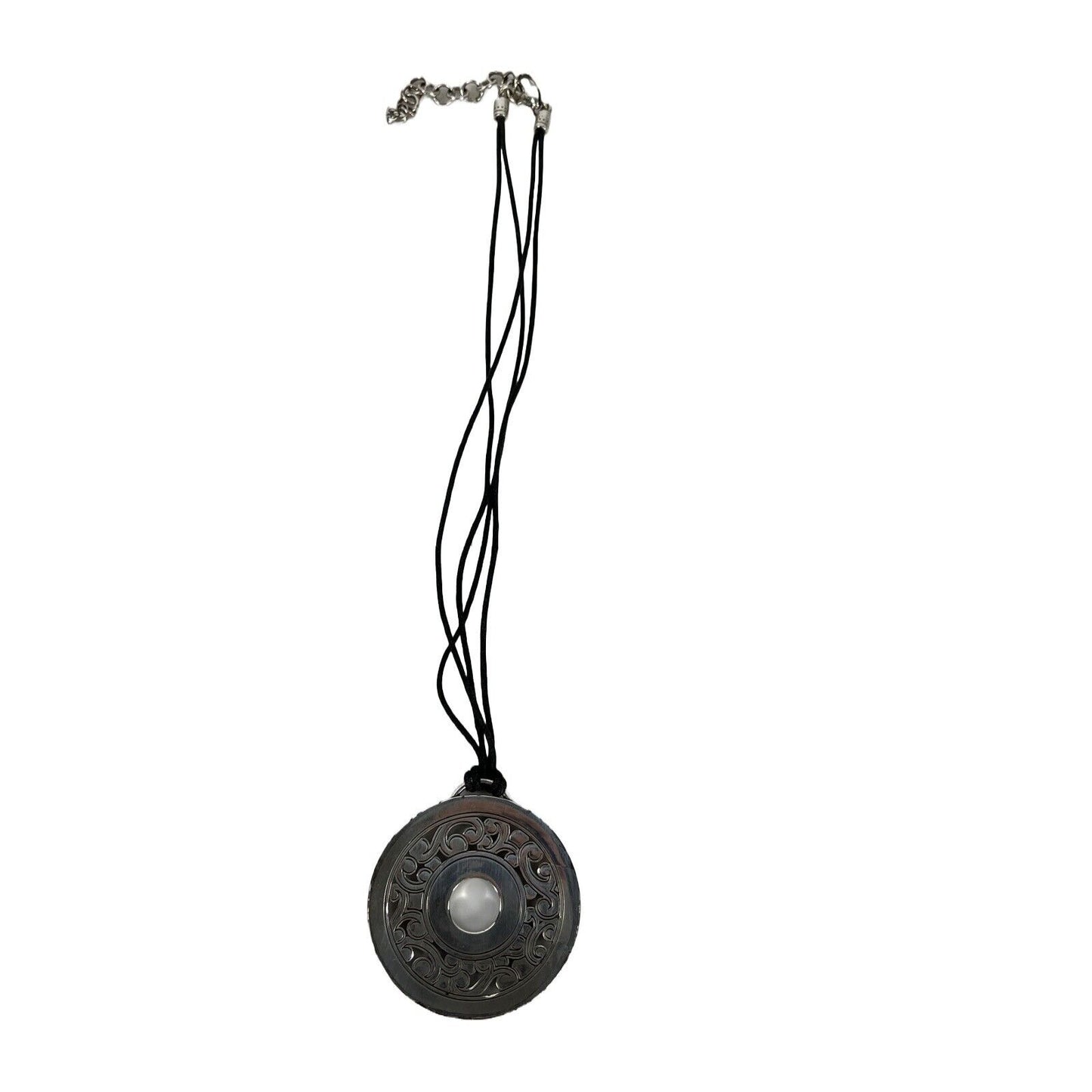 Brighton Women's Black Rope Silver Tone Medallion Pendant Necklace