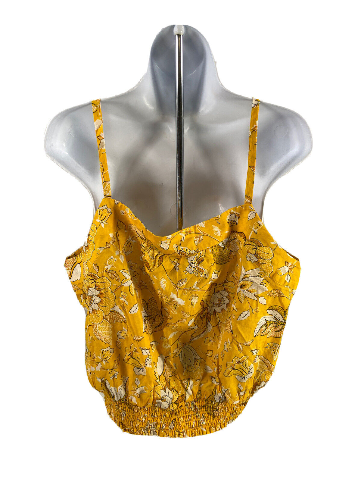 NEW LOFT Women's Yellow Floral Sleeveless Waisted Tank Top - L